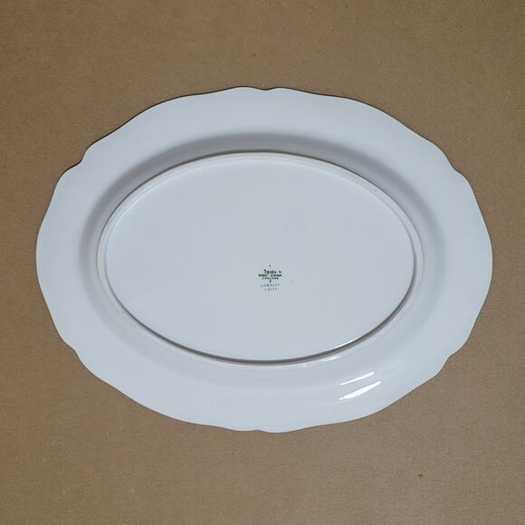 Spode Loralie Oval Serving Platter Scalloped White Grey Teal Floral 12.75"x9.75" - Picture 3 of 4